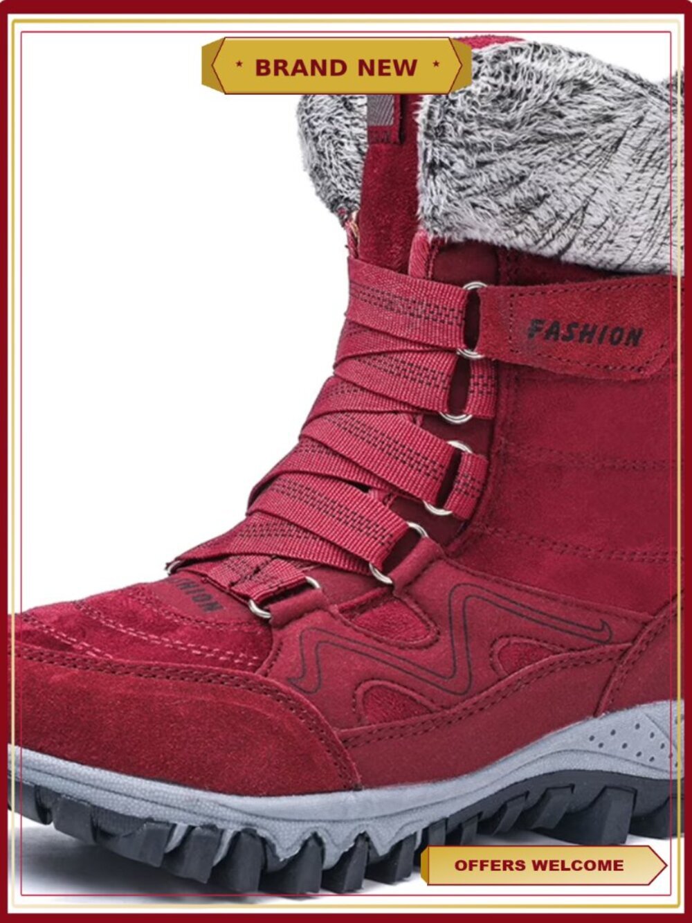 Warm Faux Fur Lined Suede Cowhide Women's Snow Boots Anti-Slip Winter Shoes